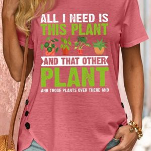 Womens plant lover Crew Neck Casual T-Shirt, color:Pink|size:3XL, Lilicloth.com
