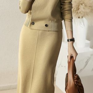Regular Fit Urban Plain Midi Skirt, Skirts, color:Khaki|size:XXL, Stylewe