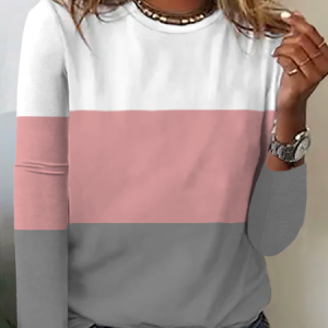 Long Sleeve Casual T-Shirt, T-shirts, color:Pink|size:XXL, Noracora