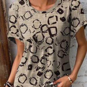 Jersey Casual Loose Crew Neck T-Shirt, T-Shirts, color:Khaki|size:XS, JustFashionNow