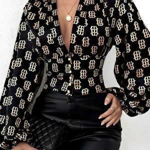 Urban Regular Fit Letter Pattern  Print Blouse, Blouses and Shirts, color:Black|size:XXL, Stylewe
