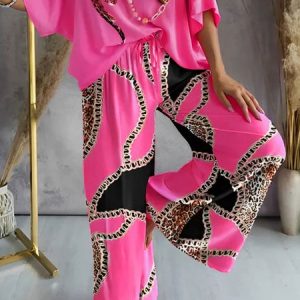 Loose Abstract Casual Pants, Pants, color:Pink|size:XXL, Stylewe