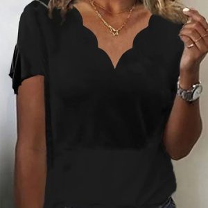 Casual Plain V Neck Shor Sleeve T-Shirt, T-shirts, color:Black|size:XXL, catalog Noracora shop