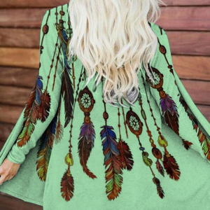 Long Sleeve Cotton-Blend Vintage Cardigan, Cardigans, color:Green|size:XXL, JustFashionNow