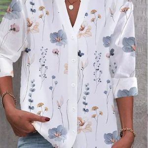 Floral Casual Buttoned Loose Blouse, Shirts & Blouses, color:White|size:4X, JustFashionNow