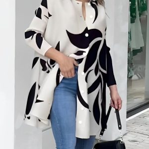 Urban Shirt Collar Loose Floral Blouse, Blouses and Shirts, color:As Picture|size:XXL, Stylewe