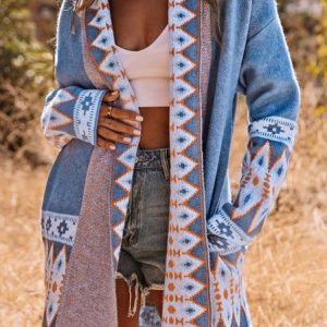 Women Ethnic Long Sleeve Comfy Casual Cardigan, Cardigans, color:Blue|size:XXL, Noracora