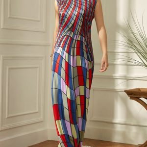 Regular Fit Half Turtleneck Casual Dress, Dresses, color:Multicolor|size:XXL, Stylewe