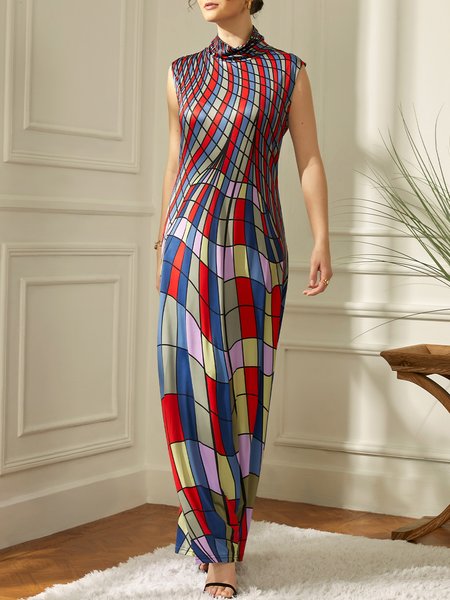Regular Fit Half Turtleneck Casual Dress, Dresses, color:Multicolor|size:XXL, Stylewe