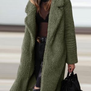 Shawl Collar Long Sleeve Plain Heavyweight Loose Teddy Jacket For Women, Coats, color:Army Green|size:3XL, Noracora