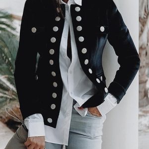Plain Regular Fit Crew Neck Urban Long Sleeve Jacket, Jackets, color:Black|size:XXL, Stylewe