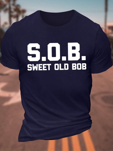 Men's Funny SOB Sweet Old Bob Graphic Printing Cotton Casual Text Letters Crew Neck T-Shirt, T-shirts, Lilicloth.com