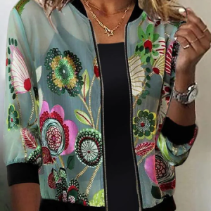 Floral Casual Others Zipper Jacket, Jackets, color:Green|size:5XL, JustFashionNow