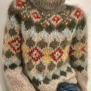 Color Block Boho Fell Island Sweater, Sweaters, color:Multicolor|size:XXL, JustFashionNow