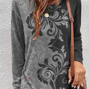 Regular Fit Floral Casual T-Shirt, T-Shirts, color:Gray|size:XXL, JustFashionNow