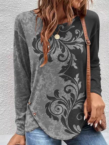 Regular Fit Floral Casual T-Shirt, T-Shirts, color:Gray|size:XXL, JustFashionNow