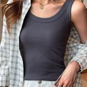 Casual Crew Neck Plain Tank Top, Tanks & Camis, color:Black|size:4XL, Noracora
