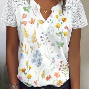 Loose Stand Collar Floral Casual Lace Shirt, Shirts & Blouses, color:White|size:XXL, JustFashionNow