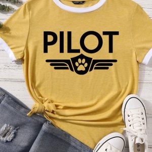 Lilicloth X Funnpaw Women's Pilot Matching T-Shirt, color:Yellow|size:XXL, Lilicloth.com