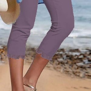 Casual Plain Regular Fit Leggings, color:Purple|size:XXL, Lilicloth.com