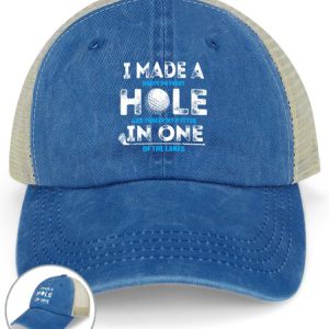 Men’s I Made A Hole In One Golf Crew Neck Regular Fit Casual Text Letters Washed Mesh-back Baseball Cap, Men's Hats, Lilicloth.com