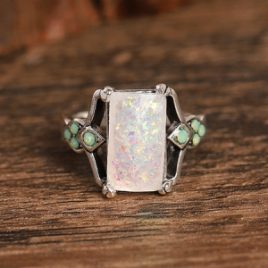 JFN  Vintage White Opal   Ancient Silver Ring, Rings, color:As Picture|size:1, JustFashionNow