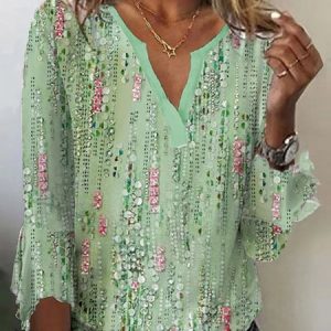 Casual Geometric V Neck T-Shirt, T-Shirts, color:Green|size:XXL, JustFashionNow