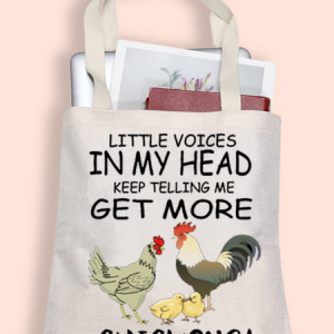 Women's Little Voices In My Head Keep Telling Me Get More Chickens Funny Animal Shopping Tote, color:White|size:One-size, Lilicloth.com
