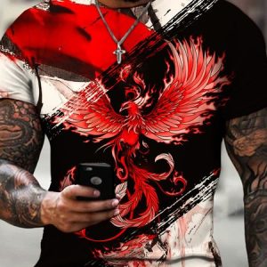 Men's Casual Street Phoenix Animal Gradient Color Round Neck Short Sleeve T-Shirt, T-Shirts, color:Color3|size:3XL, JustFashionNow