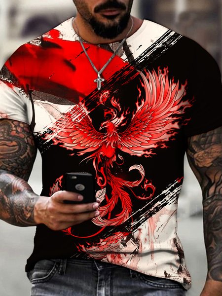 Men's Casual Street Phoenix Animal Gradient Color Round Neck Short Sleeve T-Shirt, T-Shirts, color:Color3|size:3XL, JustFashionNow