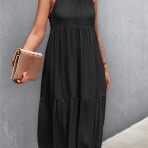 Casual V Neck Dress With No, Dresses, color:Black|size:XL, JustFashionNow
