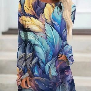 Loose Feather Pattern Casual Shirt, Shirts & Blouses, color:Blue|size:XXL, JustFashionNow