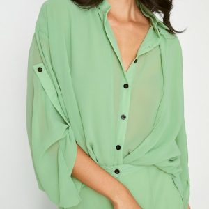 Loose Casual Shirt Collar Plain Blouse, Blouses and Shirts, color:Green|size:XXL, Stylewe