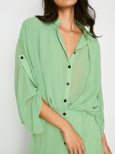 Loose Casual Shirt Collar Plain Blouse, Blouses and Shirts, color:Green|size:XXL, Stylewe