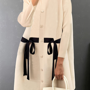 Urban Loose Color Long Sleeve Block Stand Collar Short Dress With Belt, Mini Dresses, color:Apricot|size:XXL, Stylewe