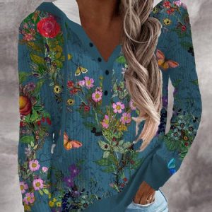 Hoodie Regular Fit Casual Floral Sweatshirt, Sweatshirts & Hoodies, color:Blue|size:XXL, JustFashionNow