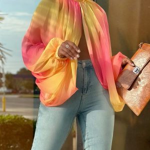 Urban Halter Ombre Chiffon Shirt, Blouses and Shirts, color:As Picture|size:XXL, Stylewe