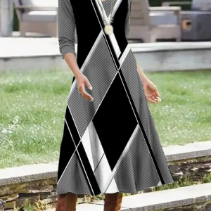Geometric Casual Regular Fit Dress, Dresses, color:Multicolor|size:XXL, JustFashionNow