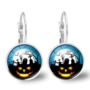 Halloween Pumpkin Skull Time Gem Earrings Women European and American Silver French French Ear Hook Ear Jewelry, Earring, color:Color9, Noracora