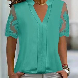 V Neck Plain Casual Loose Shirt, Shirts & Blouses, color:Green|size:XXL, JustFashionNow