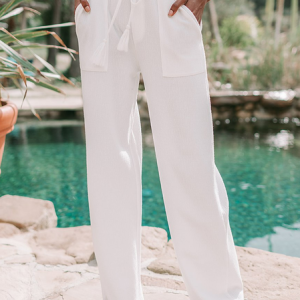Plain Loose Casual Pants, Pants, color:White|size:XXL, JustFashionNow