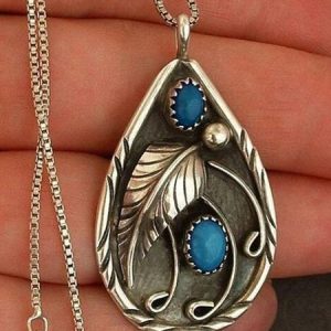 Inlaid Turquoise antique dyed black feather Necklace, color:Silver, Lilicloth.com