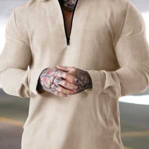 Shawl Collar Regular Fit Casual Plain Polo Shirt, Polos, color:Khaki|size:3XL, JustFashionNow