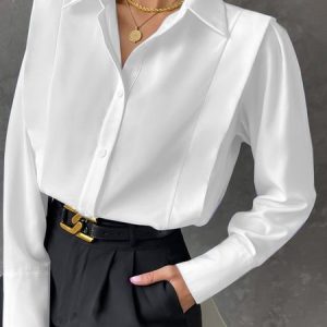 Urban Shirt Collar Loose Plain Blouse, Blouses and Shirts, color:White|size:XXL, Stylewe