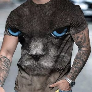 Men's Casual Cat Graphic Round Neck Stretch Fit Short Sleeve T-Shirt, T-Shirts, color:Color3|size:3XL, JustFashionNow