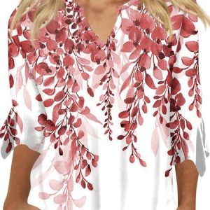 Floral Vacation V Neck Flare Sleeve T-Shirt, T-Shirts, color:Color30|size:3XL, JustFashionNow