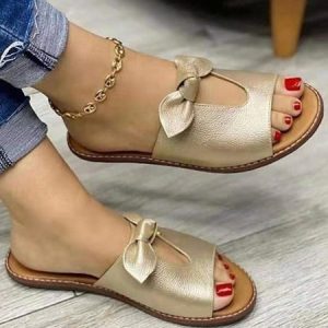 Bowknot Hollow Casual Sandals, Sandals, color:Golden|size:43, JustFashionNow