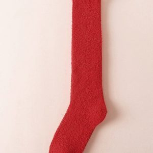 Non-shedding Solid Color Coral Fleece Home Stockings, Socks, color:Red|size:One-size, JustFashionNow