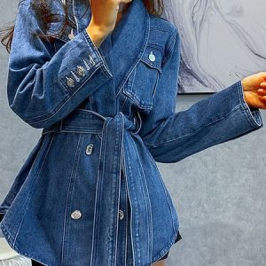 Loose Lapel Collar Casual Denim Denim Jacket, Jackets, color:Blue|size:XL, Noracora