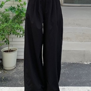 Casual Plain Natural Long Split Joint Straight Pants, Pants, color:Black|size:XXL, Noracora